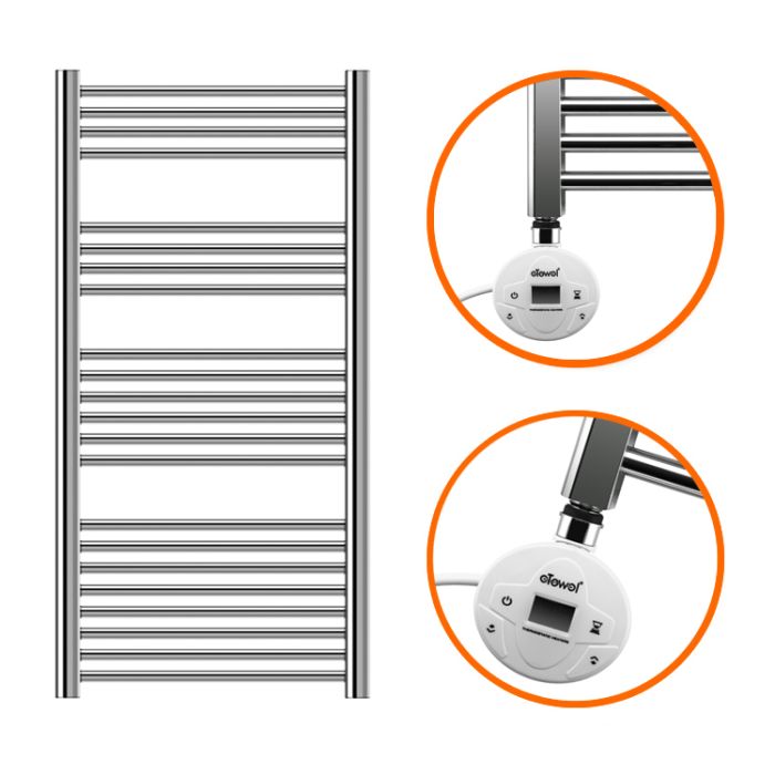 1200 x 600mm Electric Chrome Heated Towel Rail