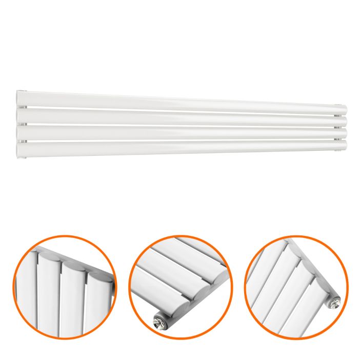 236mm x 1600mm White Single Oval Tube Horizontal / Landscape Radiator 