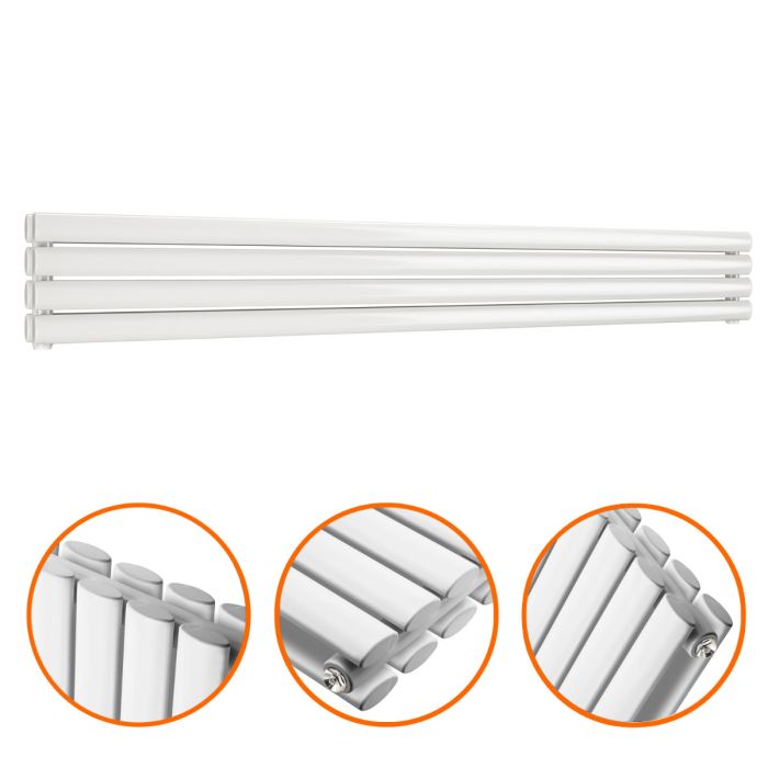 236mm x 1780mm White Double Oval Tube Horizontal / Landscape Radiator 