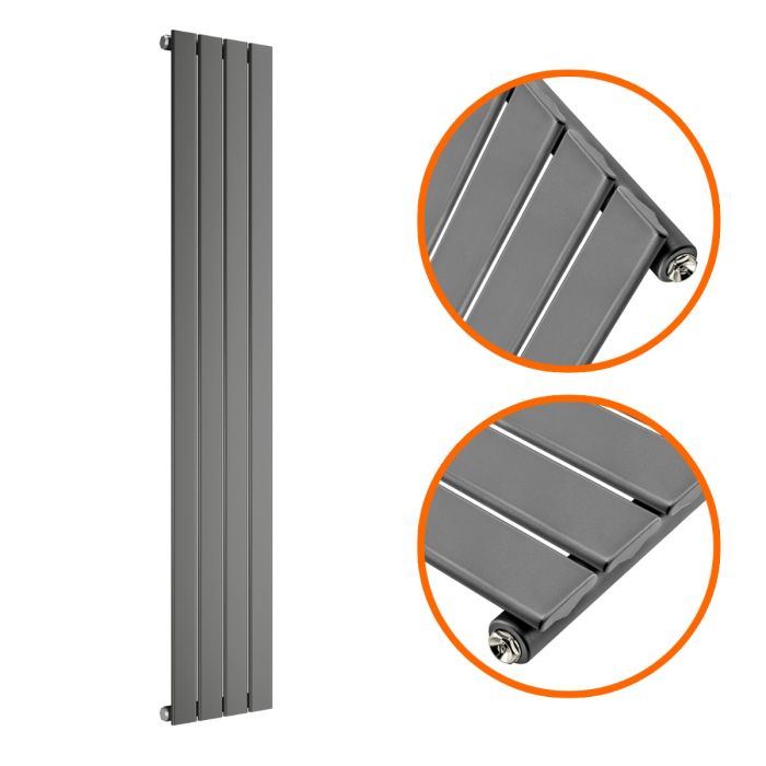 1600 x 280mm Anthracite Single Flat Panel Vertical Radiator 