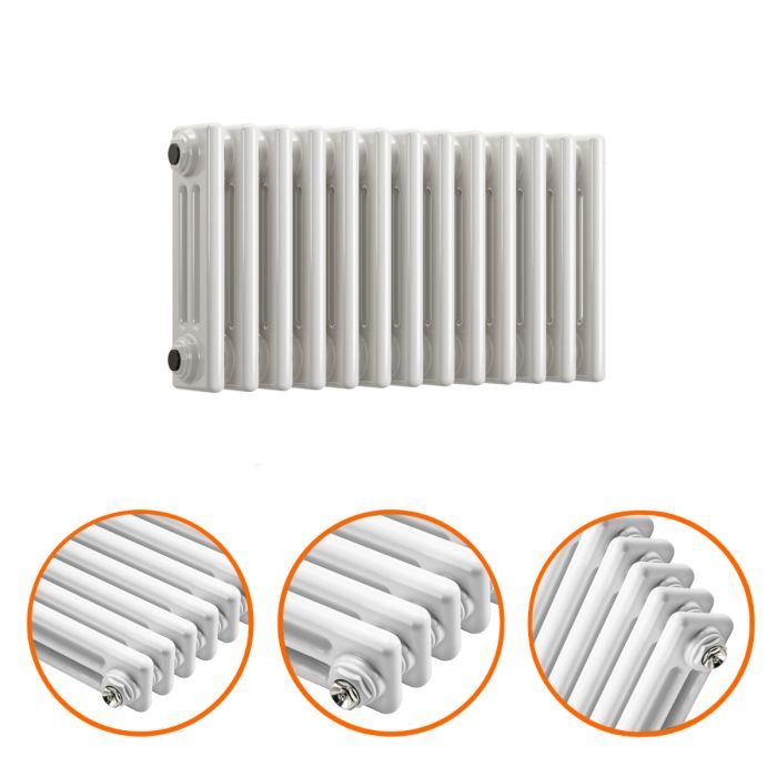 300 x 608mm White Horizontal Traditional 3 Column Radiator