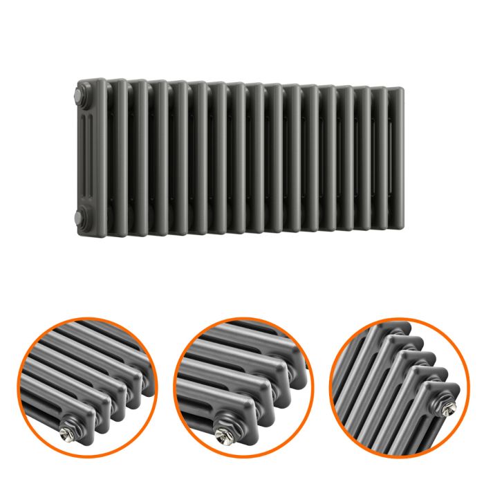 300 x 788mm Anthracite Horizontal Traditional 3 Column Radiator