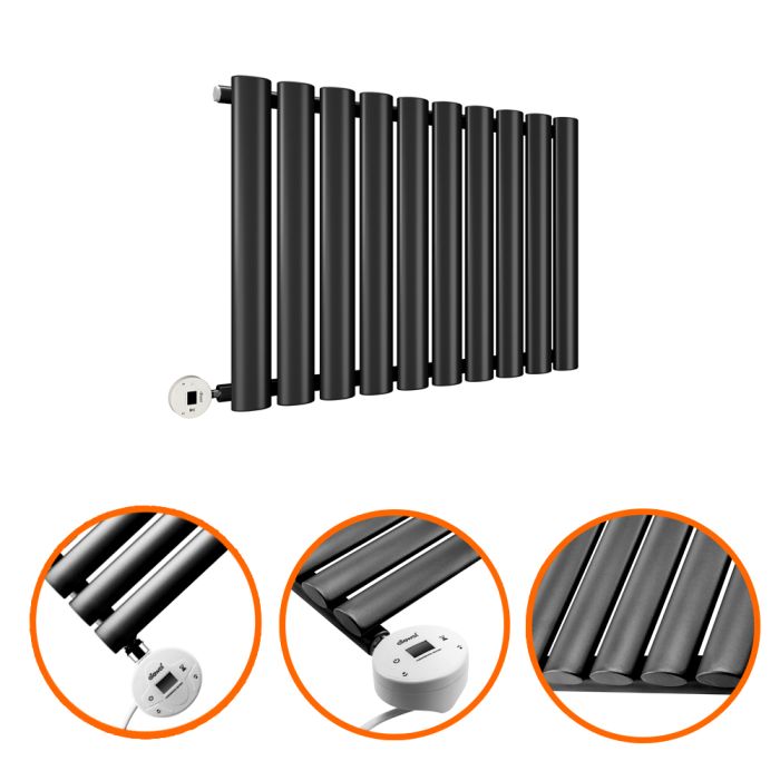 400 x 595mm Electric Black Single Oval Panel Horizontal Radiator