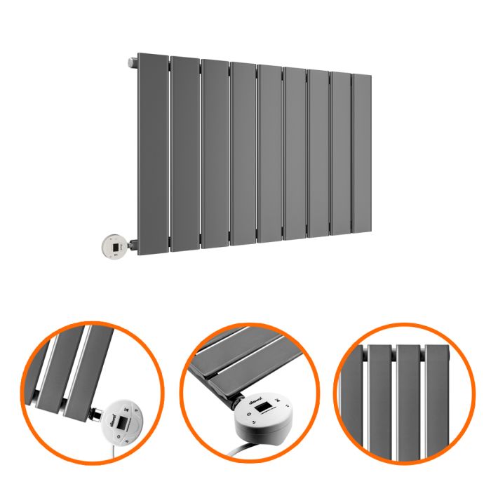 400 x 630mm Electric Anthracite Single Flat Panel Horizontal Radiator