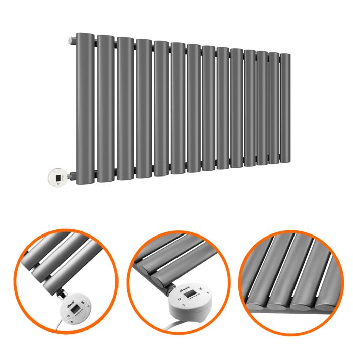 400 x 834mm Electric Anthracite Single Oval Panel Horizontal Radiator