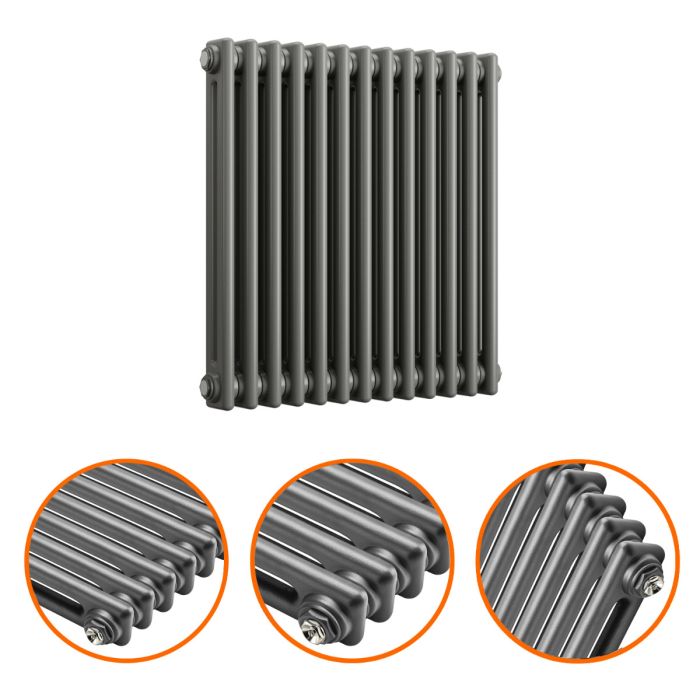 600 x 608mm Anthracite Horizontal Traditional 2 Column Radiator