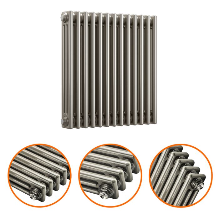 600 x 608mm Raw Metal Lacquered Horizontal Traditional 3 Column Radiator