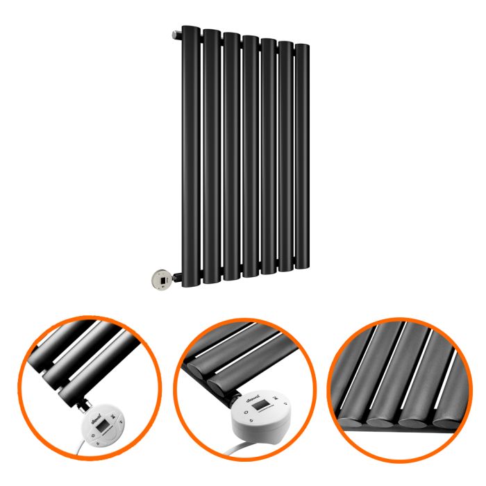 635 x 415mm Electric Black Single Oval Panel Horizontal Radiator