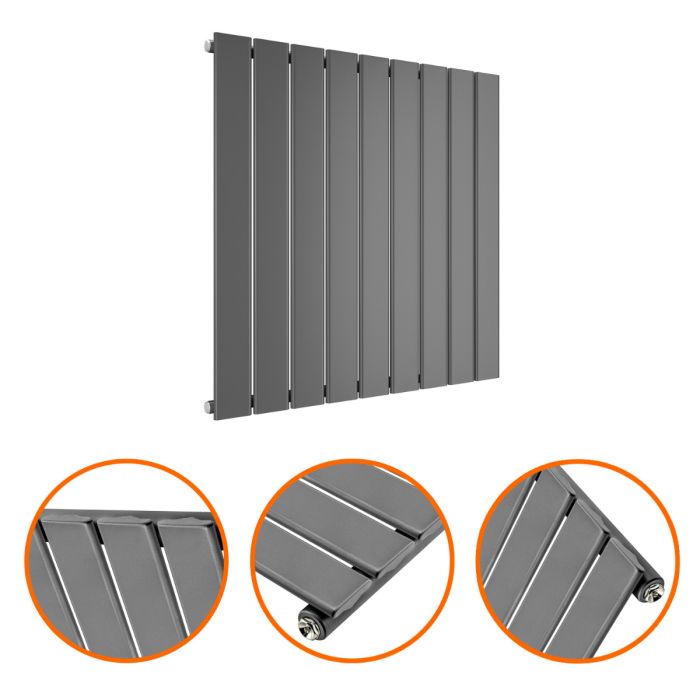 635 x 630mm Anthracite Single Flat Panel Horizontal Radiator 