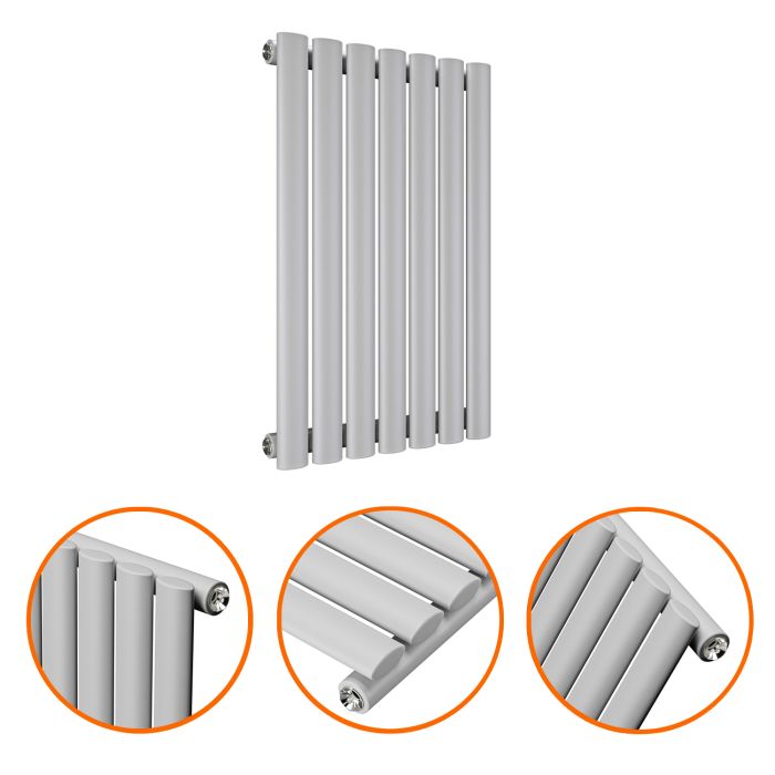 635 x 415mm Feather Grey Single Oval Tube Horizontal Radiator