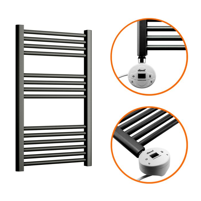 800 x 500mm Electric Black Heated Towel Rail