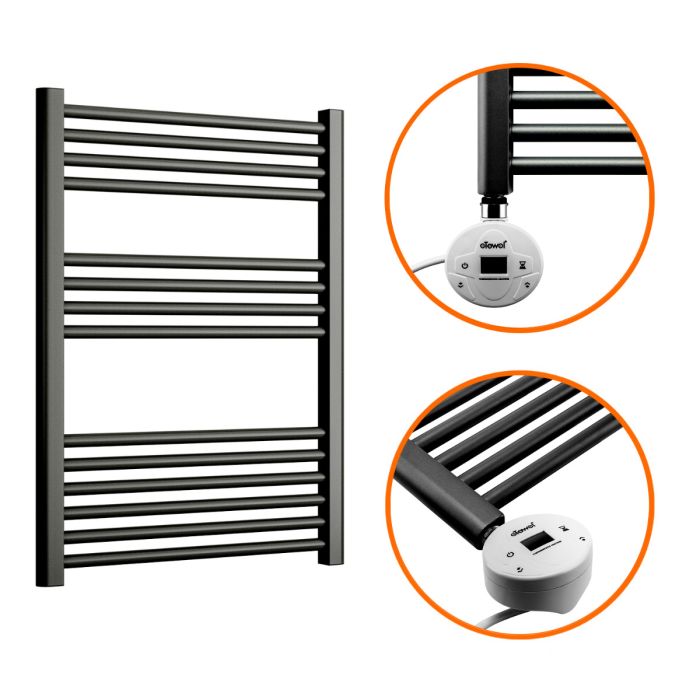 800 x 600mm Electric Black Heated Towel Rail