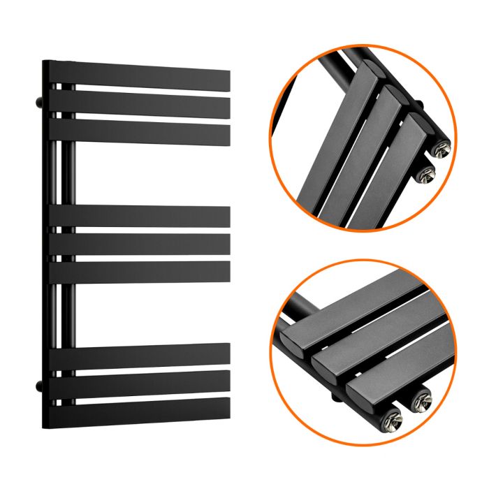 850 x 500mm Black Flat Panel Bathroom Towel Radiator