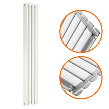 1600 x 236mm White Double Oval Tube Vertical Radiator 