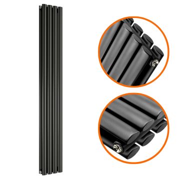 1600 x 236mm Black Double Oval Tube Vertical Radiator 