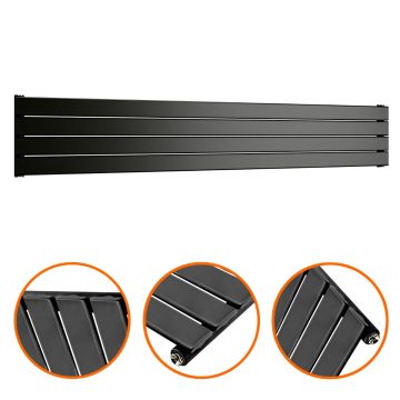 280mm x 1780mm Black Single Flat Panel Horizontal / Landscape Radiator