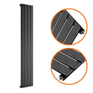 1600 x 280mm Black Single Flat Panel Vertical Radiator 