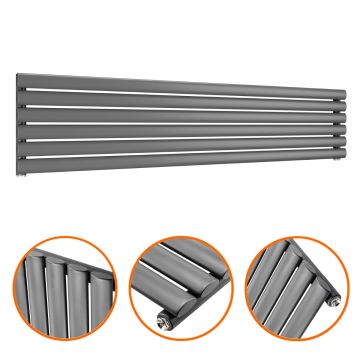 354mm x 1600mm Anthracite Single Oval Tube Horizontal / Landscape Radiator 