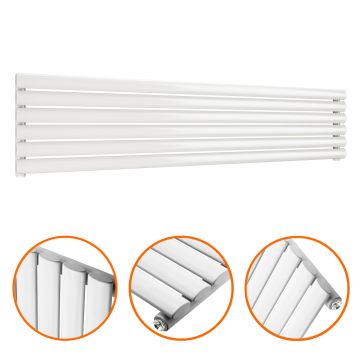 354mm x 1600mm White Single Oval Tube Horizontal / Landscape Radiator 