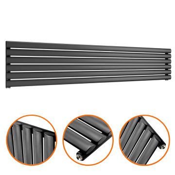 354mm x 1780mm Black Single Oval Tube Horizontal / Landscape Radiator 