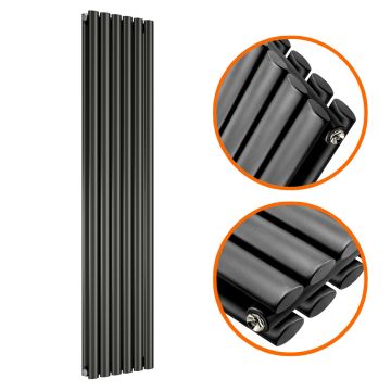 1600 x 354mm Black Double Oval Tube Vertical Radiator 