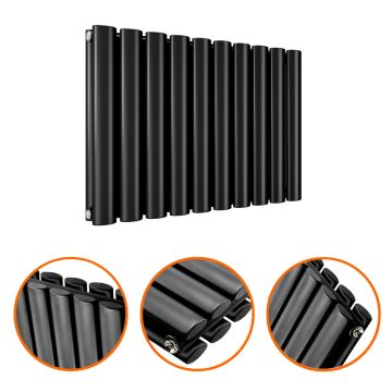 400 x 595mm Black Double Oval Tube Horizontal Radiator 