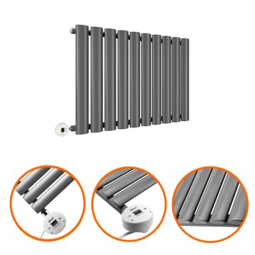 400 x 595mm Electric Anthracite Single Oval Panel Horizontal Radiator