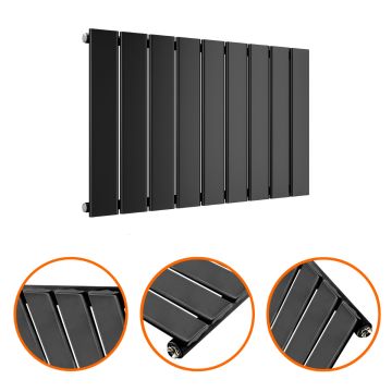 400 x 630mm Black Single Flat Panel Horizontal Radiator 