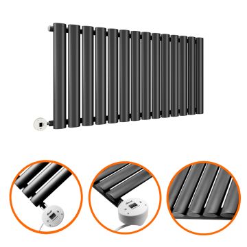 400 x 834mm Electric Black Single Oval Panel Horizontal Radiator