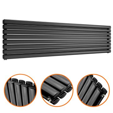 472mm x 1780mm Black Double Oval Tube Horizontal / Landscape Radiator 