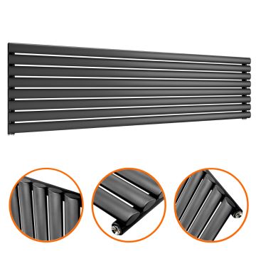 472mm x 1780mm Black Single Oval Tube Horizontal / Landscape Radiator 