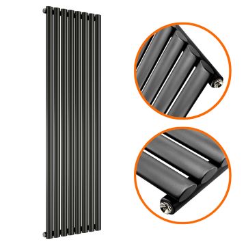 1780 x 472mm Black Single Oval Tube Vertical Radiator 