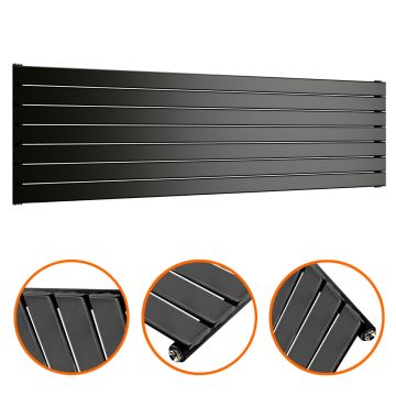 490mm x 1780mm Black Single Flat Panel Horizontal / Landscape Radiator