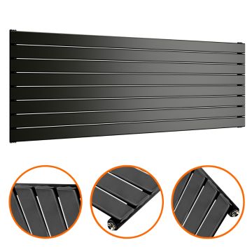 560mm x 1600mm Black Single Flat Panel Horizontal / Landscape Radiator