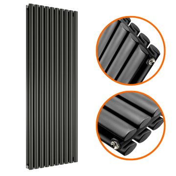 1780 x 590mm Black Double Oval Tube Vertical Radiator 