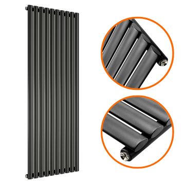 1600 x 590mm Black Single Oval Tube Vertical Radiator 