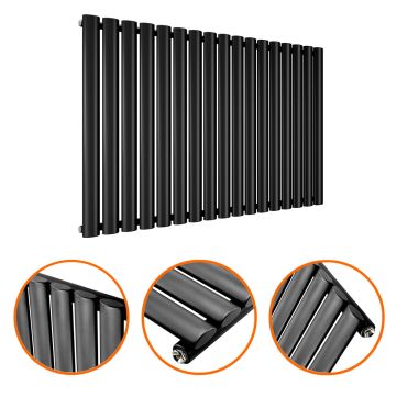 635 x 1000mm Black Single Oval Tube Horizontal Radiator 