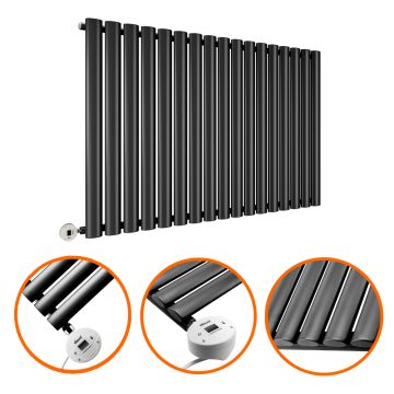 635 x 1000mm Electric Black Single Oval Panel Horizontal Radiator