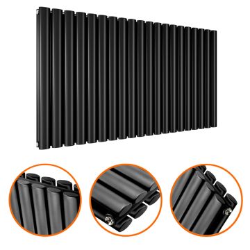 635 x 1180mm Black Double Oval Tube Horizontal Radiator 