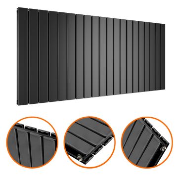 635 x 1400mm Black Double Flat Panel Horizontal Radiator 