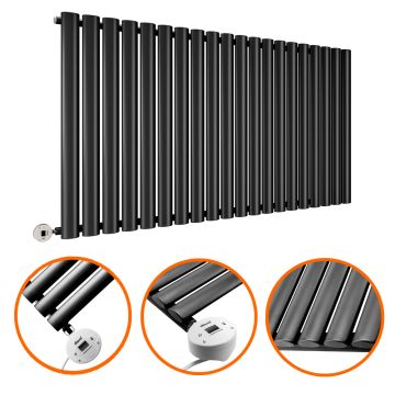 635 x 1180mm Electric Black Single Oval Panel Horizontal Radiator