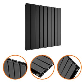 635 x 630mm Black Double Flat Panel Horizontal Radiator 