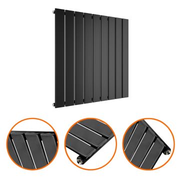 635 x 630mm Black Single Flat Panel Horizontal Radiator 