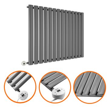 635 x 834mm Electric Anthracite Single Oval Panel Horizontal Radiator