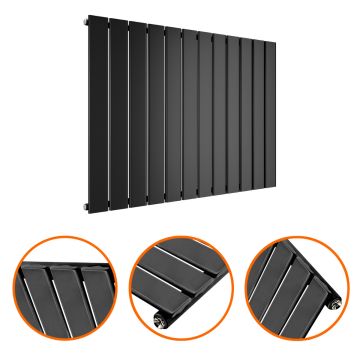 635 x 840mm Black Single Flat Panel Horizontal Radiator 