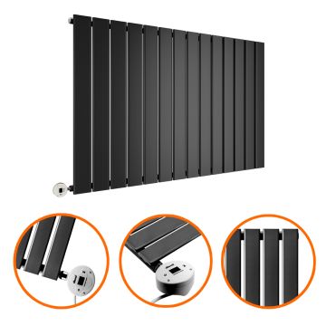 635 x 980mm Electric Black Single Flat Panel Horizontal Radiator