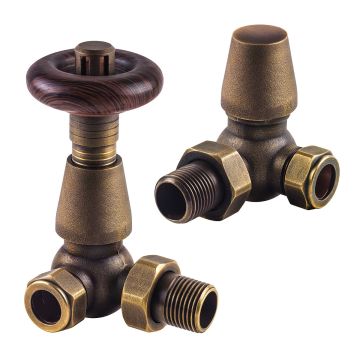 Traditional Antique Brass Thermostatic Radiator Valves, Corner Fitment