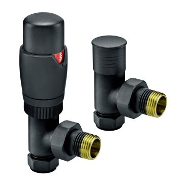 Modern Black Thermostatic Radiator Valves, Angled Fitment