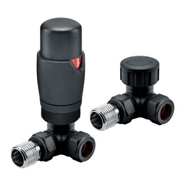 Modern Black Thermostatic Radiator Valves, Corner Fitment