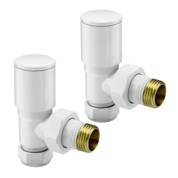 Modern White Radiator Valves, Angled Fitment